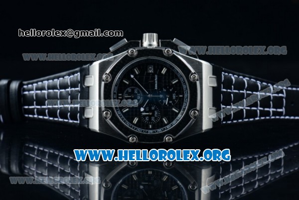 Audemars Piguet Royal Oak Offshore Juan Pablo Montoya Chrono Miyota OS10 Quartz Steel Case with Black Dial and Black Leather Strap (EF) - Click Image to Close